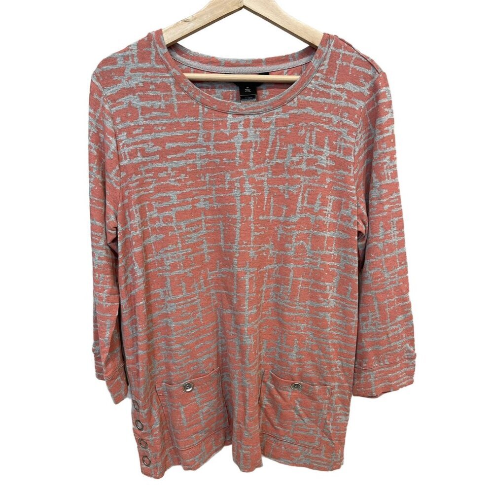 Ali Miles Coral and Gray Tunic Top